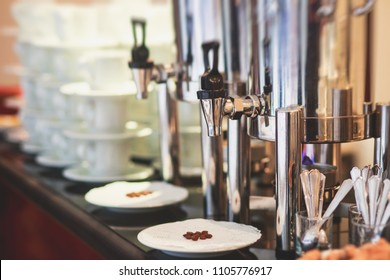 Set Of Coffee Break In The Hotel During Conference Meeting, With Tea And Coffee Catering