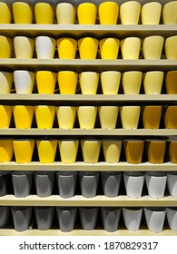 Set Of Coffee Cups Of Illuminating And Ultimate Gray Pantone Color Of The Year 2021