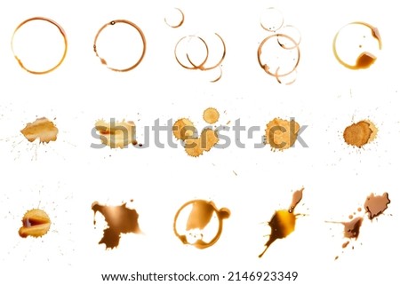 Set of coffee drops and stains isolated on white