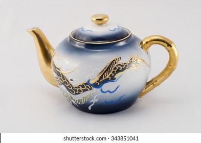 Set of coffee. Milk jug. Blue-eyed, golden dragon pattern.
