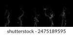 Set collection of animated white smoke on black background. Isolated abstract lines