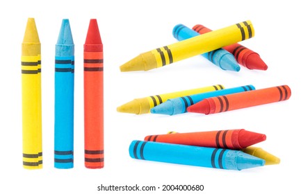 Set of Collection of Colors crayon wax isolated on White Background.