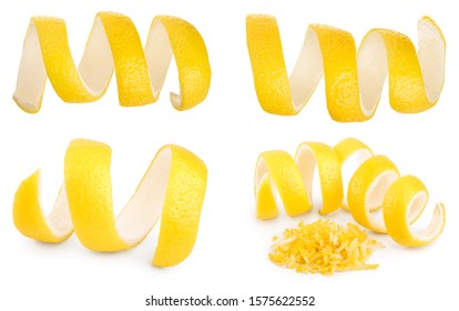 Set Or Collection Lemon Peel Isolated On White Background