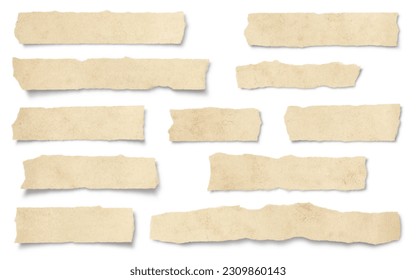 set or collection of ripped textured paper strips or scraps or tape isolated over a white background, ideal for text and messages, cut-out vintage collage design elements, highly detailed - Shutterstock ID 2309860143