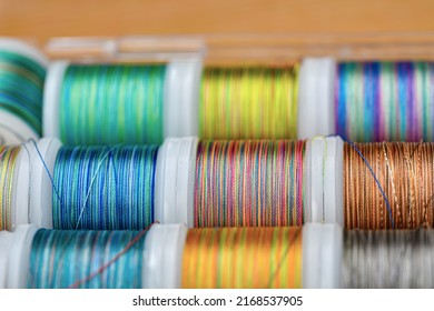 A Set Of Colored Rainbow Threads For Sewing And Embroidery.