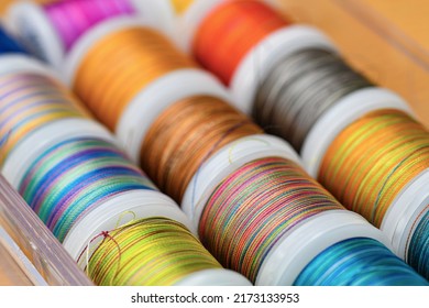 A Set Of Colored Rainbow Threads For Sewing And Embroidery.