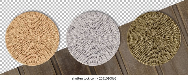 Set colored Round woven straw mats isolated against transparent background. - Shutterstock ID 2051010068