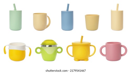 Set with colorful baby cups on white background. Banner design - Powered by Shutterstock