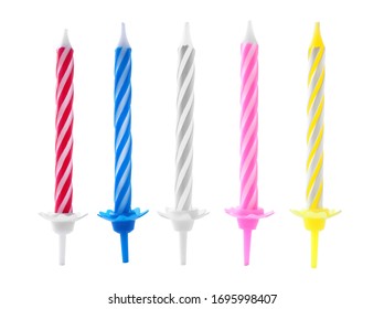 Set With Colorful Birthday Candles On White Background