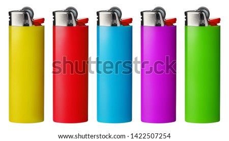 Set of colorful cigarette lighters, isolated on white background