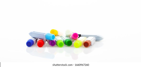 Set Of Colorful Color Paint In Plastic Tube For Water Color On White Background