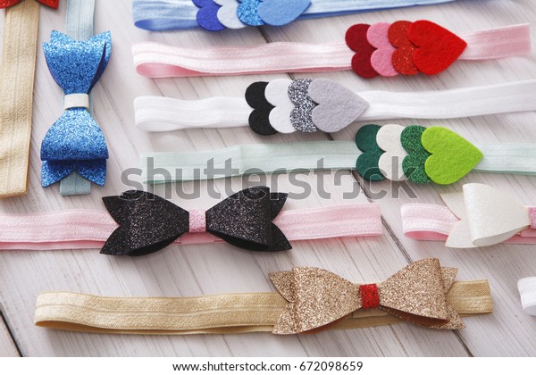 Set Colorful Elastic Decorated Headbands Bright Stock Photo Edit