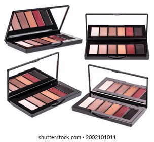 Set Of Colorful Eyeshadow Palette Isolated On White Background.