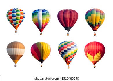 Set of colorful hot air balloons isolated on white background. - Shutterstock ID 1513483850