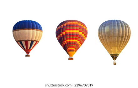 Conjunto de globos de aire caliente de colores o aerostático, aislados en fondo blanco