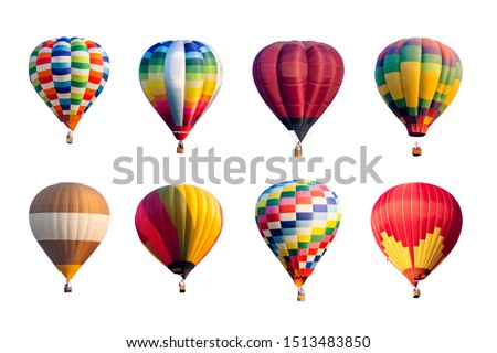 Set of colorful hot air balloons isolated on white background.