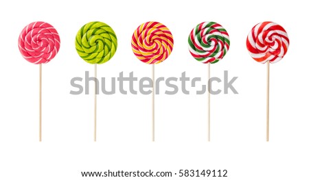 Set of colorful lollipops isolated on white background.