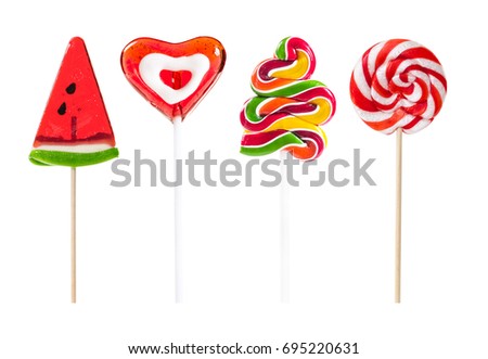Set of colorful lollipops isolated on white background.