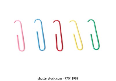 Set of colorful paper clips isolated on white background