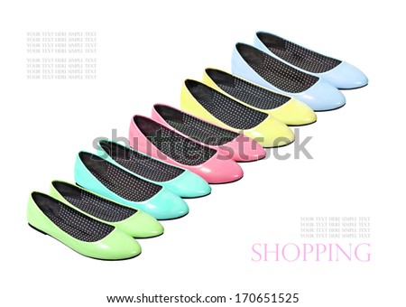 set of colorful summer shoes flat shoes