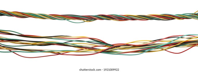 Set Colorful Telecommunication Network Cables, Wires Isolated On White Background, With Clipping Path