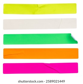 A set of colourful rectangular paper sticker label isolated on white background.