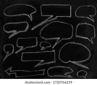Set comic, cartoon speech bubble on black chalkboard, blackboard texture