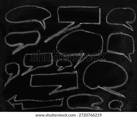 Set comic, cartoon speech bubble on black chalkboard, blackboard texture