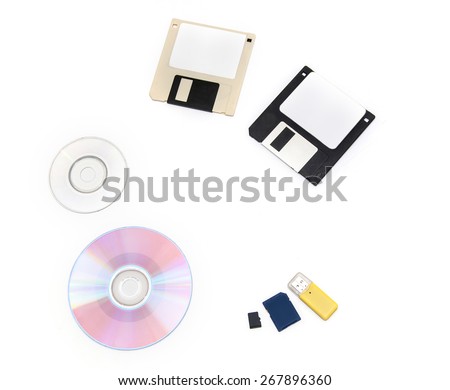 set of computer data storage media floppy disks, CD/DVD,  flash drive