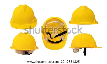 Set of construction helmets from different perspectives