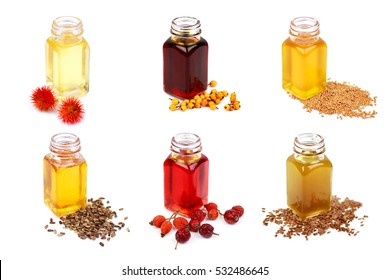 Set of cooking oils isolated on white background