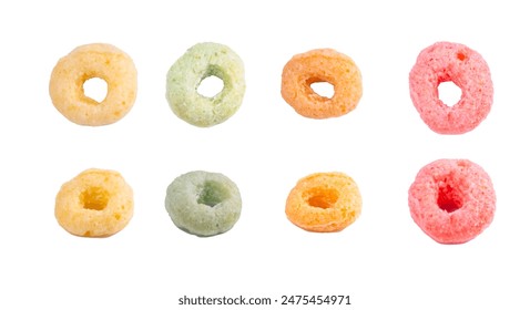 set of cornflakes fruity loops colorful hoops children's breakfast isolated separate - Powered by Shutterstock