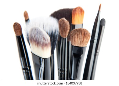 Set of a cosmetic brushes./ Makeup brushes on a white background