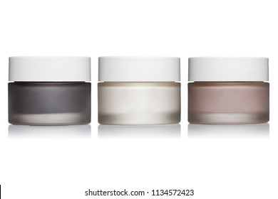 Set Of Cosmetic Cream Jars, Isolated On White Background