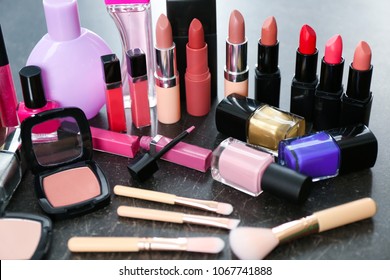 Set Cosmetic Products On Dark Background Stock Photo (edit Now) 1067741888