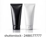 Set Cosmetic tube, Blank Cosmetic product branding mockup, face wash tube, cream tube , black and white Mock up isolated on white background