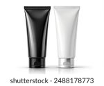 Set Cosmetic tube, Blank Cosmetic product branding mockup, face wash tube, cream tube , black and white Mock up isolated on white background