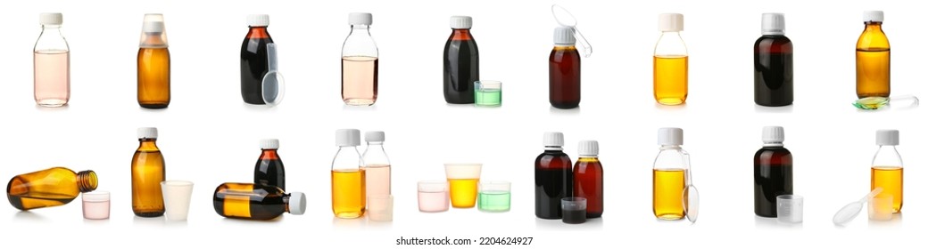 Set Of Cough Syrup Isolated On White 