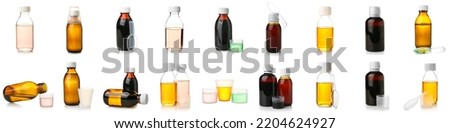 Set of cough syrup isolated on white 