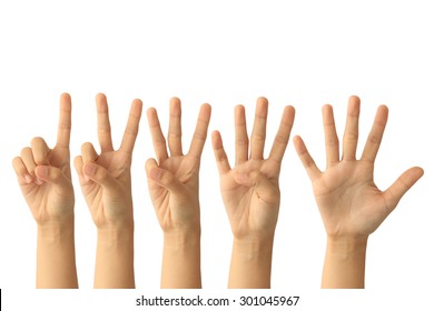 Set of counting hand sign isolated on white background
