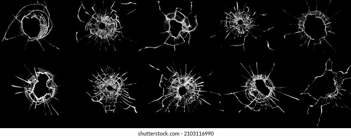 Set of cracked and chipped broken glass on black background. Abstract collage with cracked window texture. Broken glass effect for design - Shutterstock ID 2103116990