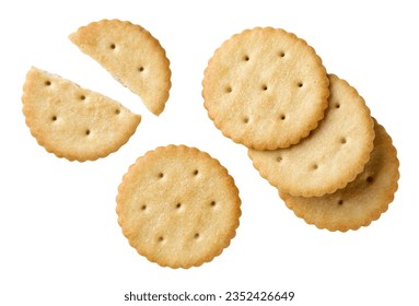 Set of cracker cookies close-up on a white background. Top view