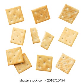 Set of crackers close-up on a white background, cut crackers. Isolated