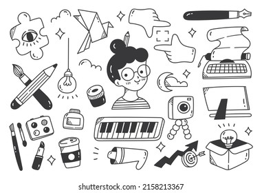 Set of creativity doodle isolated on white background - Shutterstock ID 2158213367