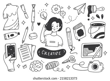 Set of creativity doodle isolated on white background