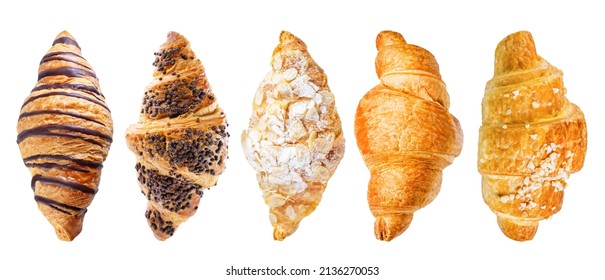 Set of croissants on a white isolated background. toning. selective focus