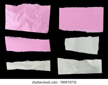 set crumpled paper scraps isolated on black background with clipping path