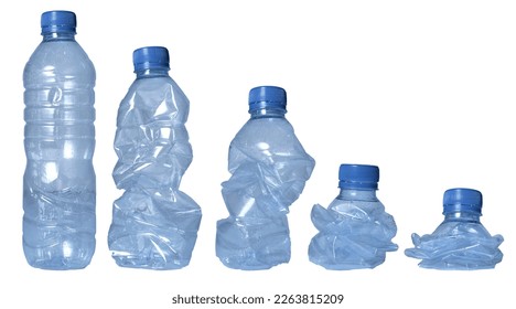 Set of crumpled plastic water bottle in various shape, isolated cut out object - Shutterstock ID 2263815209
