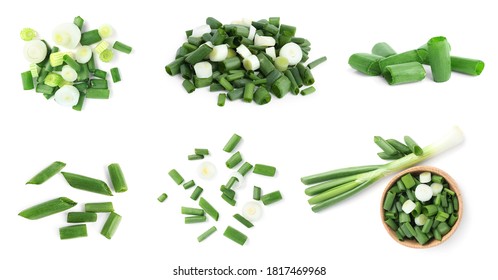 Set of cut green onions on white background. Banner design - Powered by Shutterstock