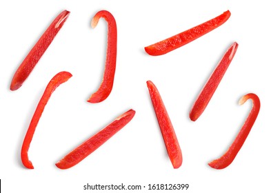 Set Of Cut Ripe Red Bell Pepper On White Background